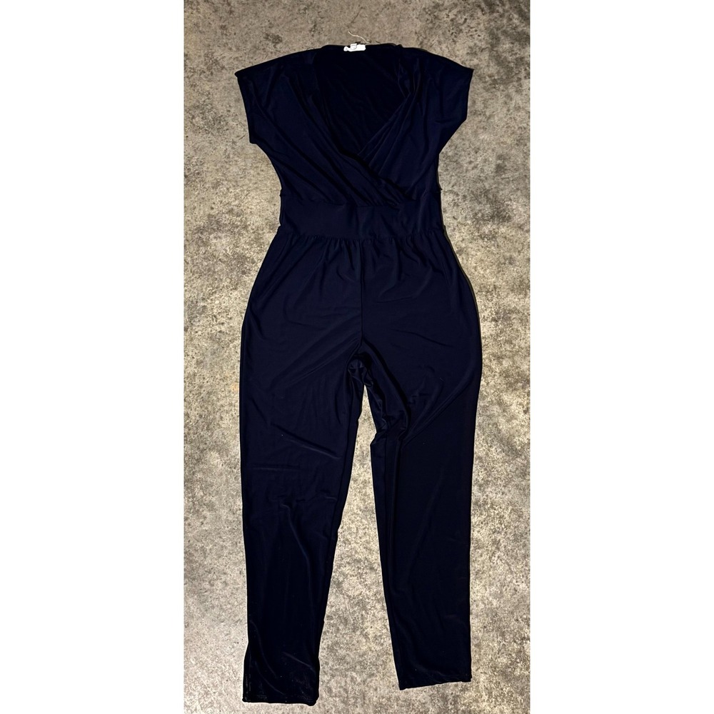 Rolla Coaster Jumpsuit Womens Large Navy Blue Casual Surplice Neck Short Sleeve